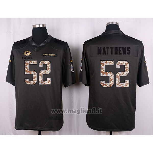 Maglia NFL Anthracite Green Bay Packers Matthews 2016 Salute To Service